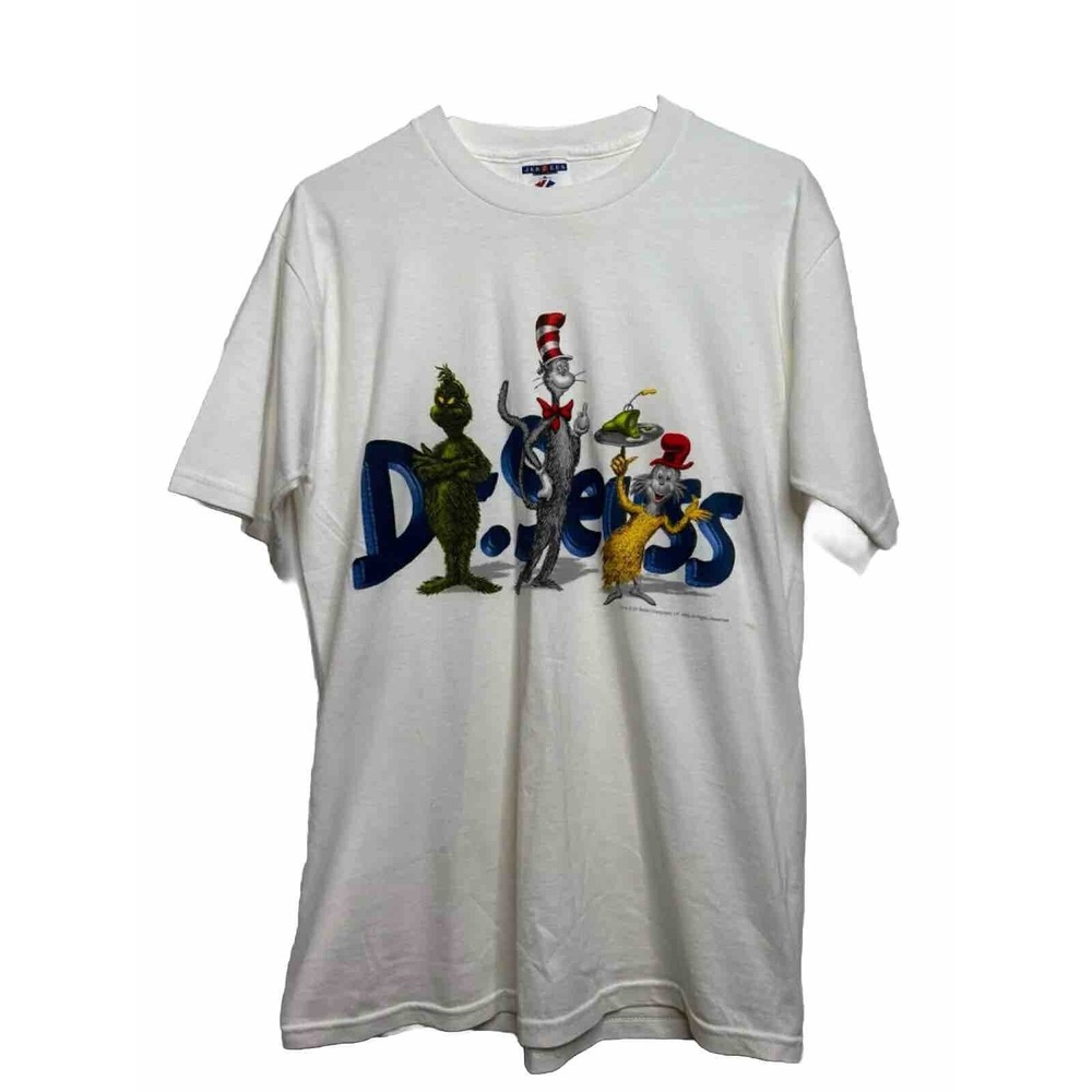 Jerzees Men Size M White Short Sleeve Dr Seuss 1999 Shirt Double Stitch Stained